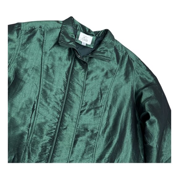 ELAN Vintage 90s Shiny Green Retro Winter Glam Parka Coat Womens 1X - Picture 3 of 5